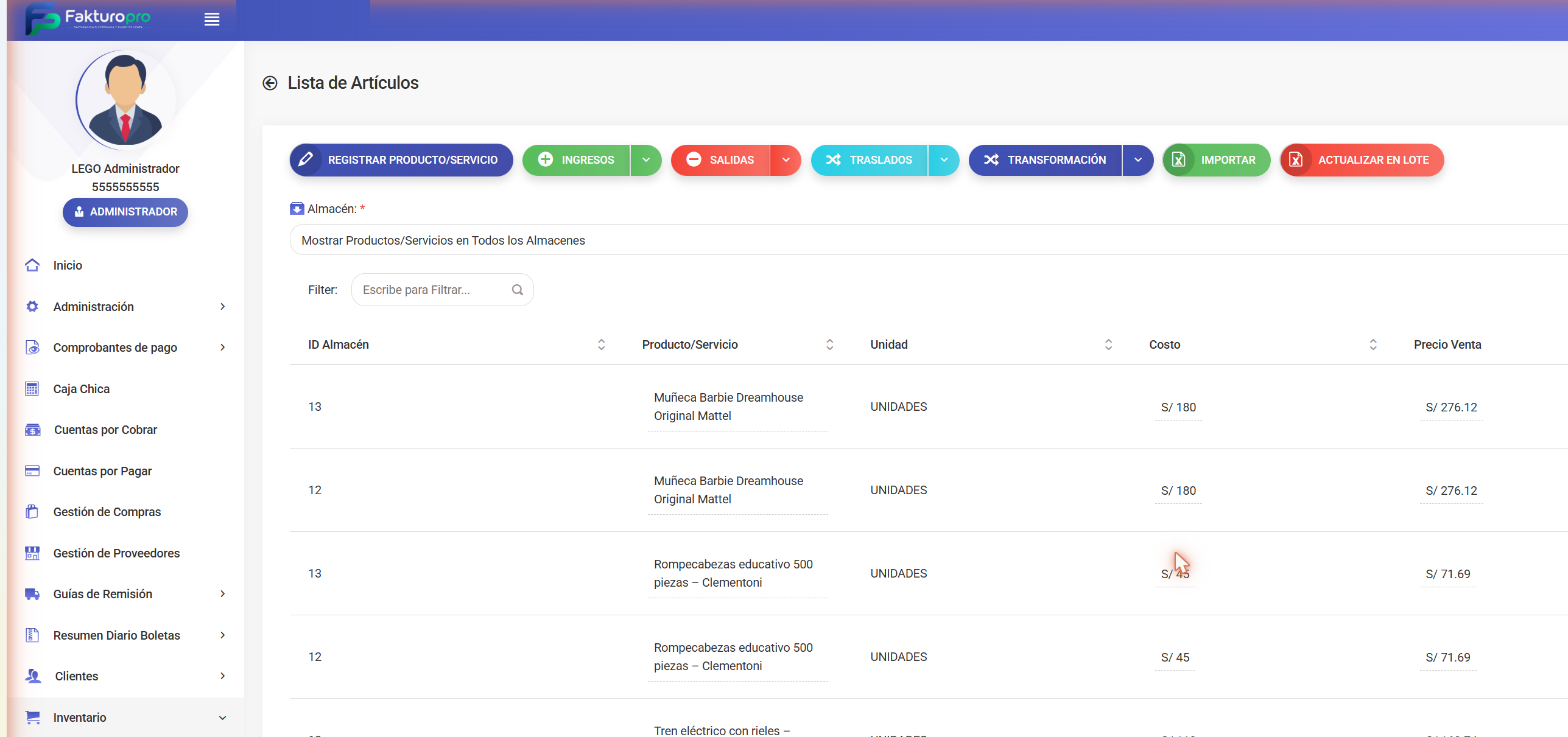 Inventario FAKTUROPRO